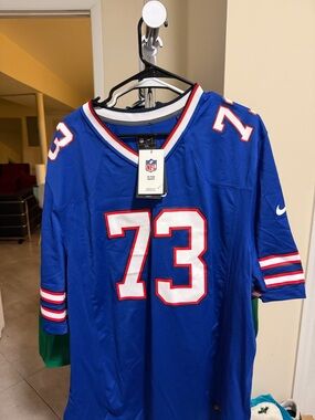 Nike Buffalo Bills Royal Blue Football Jersey with White & Red #73